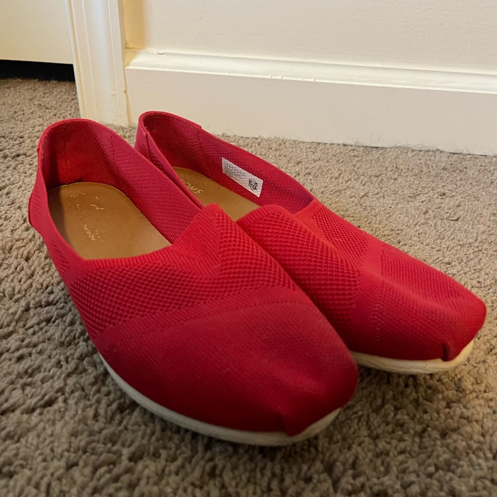Toms Red Canvas Slip-On Flats